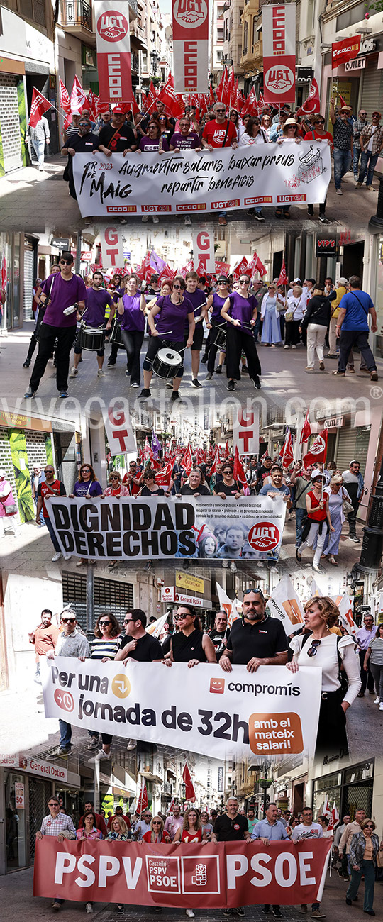 Manifestación del 1 de Mayo convocada por los sindicatos CC OO y UGT en Castelló