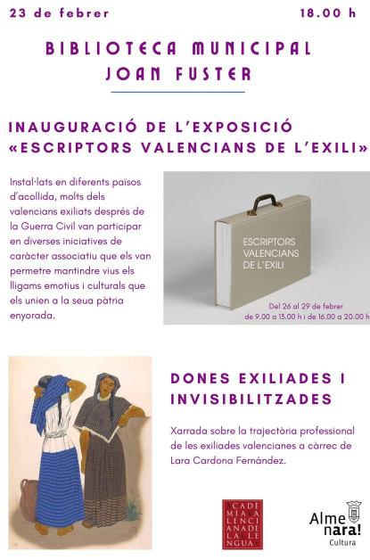La Biblioteca Municipal Joan Fuster de Almenara acogerá a partir del viernes 23 de febrero la exposición “Escriptors valencians de l’exili”
