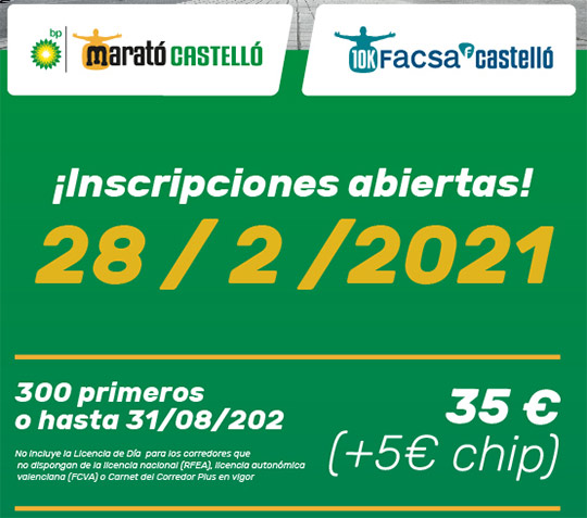 Abierta la inscripción para la Marató BP Castelló 2021 Abierta la inscripción para la Marató BP Castelló 2021
