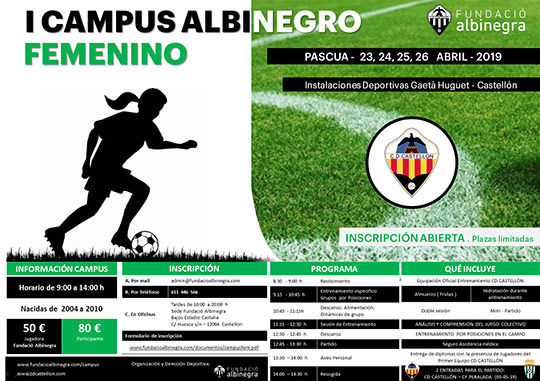 La Fundació Albinegra comunica que organizará un Campus de Fútbol en Pascua para que las futbolistas jóvenes disfruten de las vacaciones con el CD Castellón.