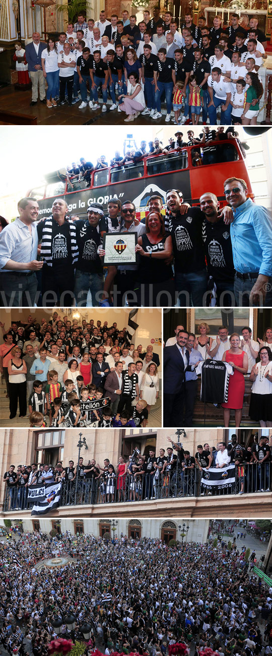 El CD Castellón celebra su ascenso junto a los aficionados albinegros
