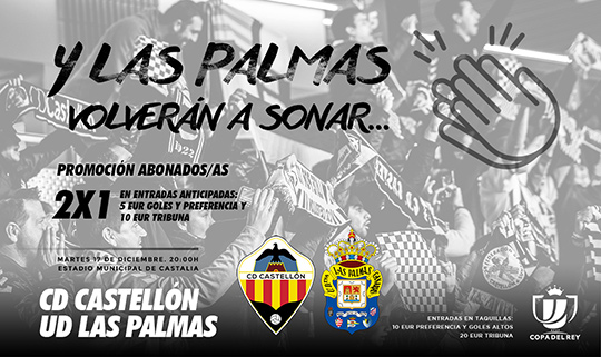 El próximo martes 17 de diciembre a las 20.00 horas el CD Castellón se mide ante la UD Las Palmas en Castalia, en el partido correspondiente a la eliminatoria de Copa del Rey