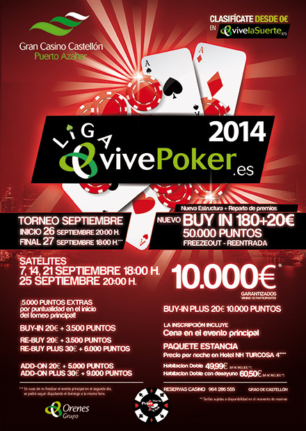 La  IX etapa de la liga vivepoker del Gran Casino Castellón se celebra este fin de semana