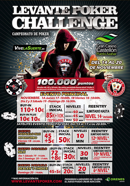 El Gran Casino Castellón recibe este jueves la última etapa del Levante Poker Challenge 2016