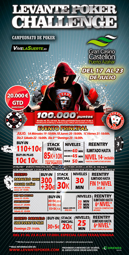 El Levante Poker Challenge de verano regresa al Gran Casino Castellón  con 20.000€ garantizados