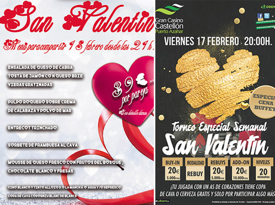 Ases de Corazones y cena especial Love Casino para la noche del viernes 17 y sábado 18 en el Gran Casino Castellón