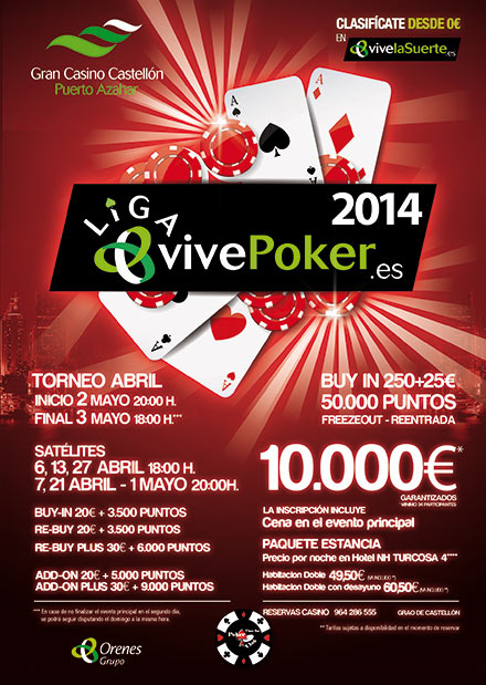 La  IV etapa de la liga vivepoker de abril se celebrará  durante  el puente de mayo  en el Gran Casino Castellón 
