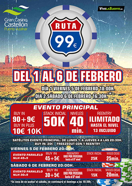 El Ruta 99 regresa de nuevo al Gran Casino Castellón en febrero