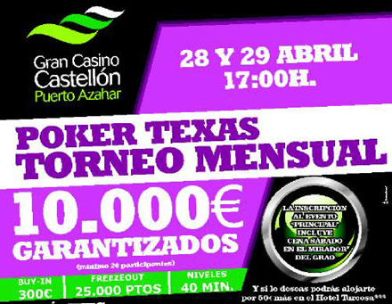 El VII gran torneo mensual de abril Gran Casino Castellón tendrá lugar este fin de semana con paralelo incluido El VII gran torneo mensual de abril Gran Casino Castellón tendrá lugar este fin de semana con paralelo incluido