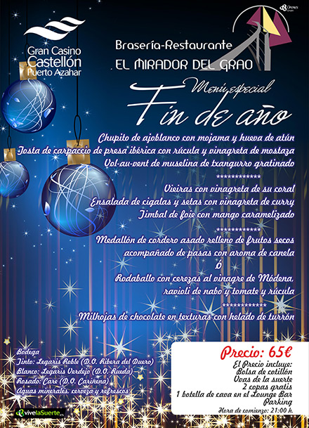Ya disponible tu menú de nochevieja para celebrar en el Gran Casino Castellón Ya disponible tu menú de nochevieja para celebrar en el Gran Casino Castellón