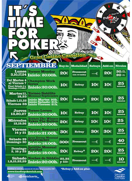 Renovación en la agenda de poker de septiembre del Gran Casino Castellón