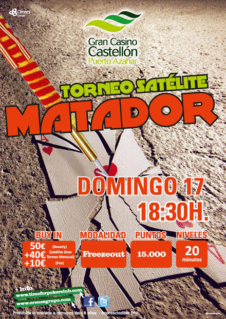 El Gran Torneo Mensual de febrero con el Matador este fin de semana en el Gran Casino Castellón