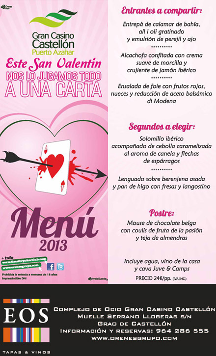Celebre San Valentín o sus cenas de empresa en el restaurante del Gran Casino Castellón Celebre San Valentín o sus cenas de empresa en el restaurante del Gran Casino Castellón