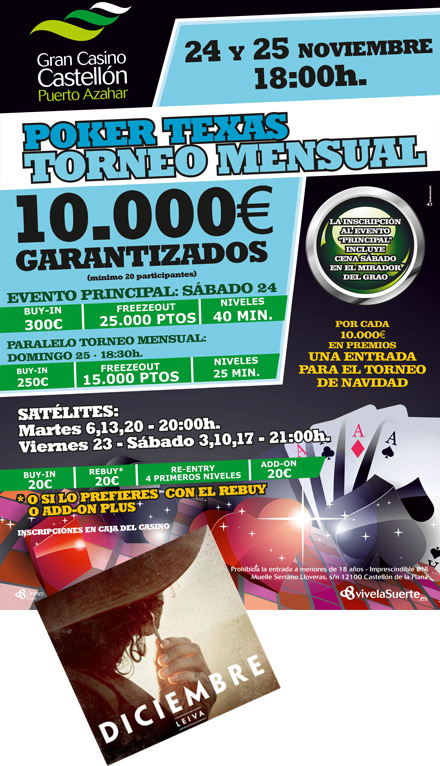 Leiva y el gran torneo mensual de noviembre este fin de semana en el Gran Casino Castellón