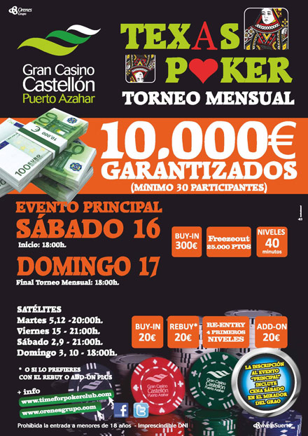 El Gran Torneo Mensual de febrero con el Matador este fin de semana en el Gran Casino Castellón 