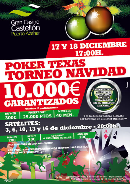 II torneo navidad en el Gran Casino Castellón con 10000€ garantizados II torneo navidad en el Gran Casino Castellón con 10000€ garantizados