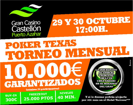 Halloween traerá al GRAN CASINO CASTELLÓN el II Gran Torneo Mensual 