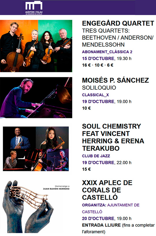 Programación semanal del Auditori i Palau de Congressos de Castelló