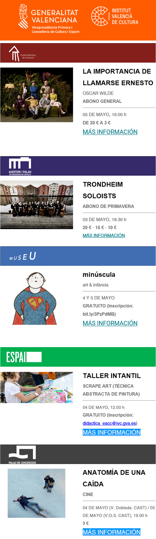 Programación cultural semanal del IVC