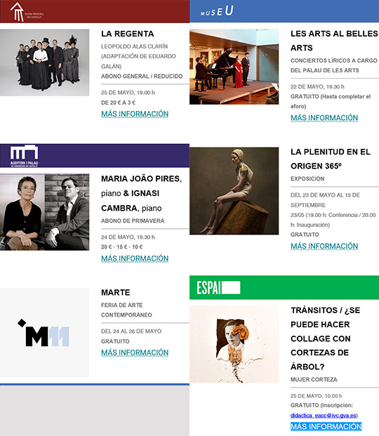 Programación semanal del Institut Valencià de Cultura, IVC, 22 mayo