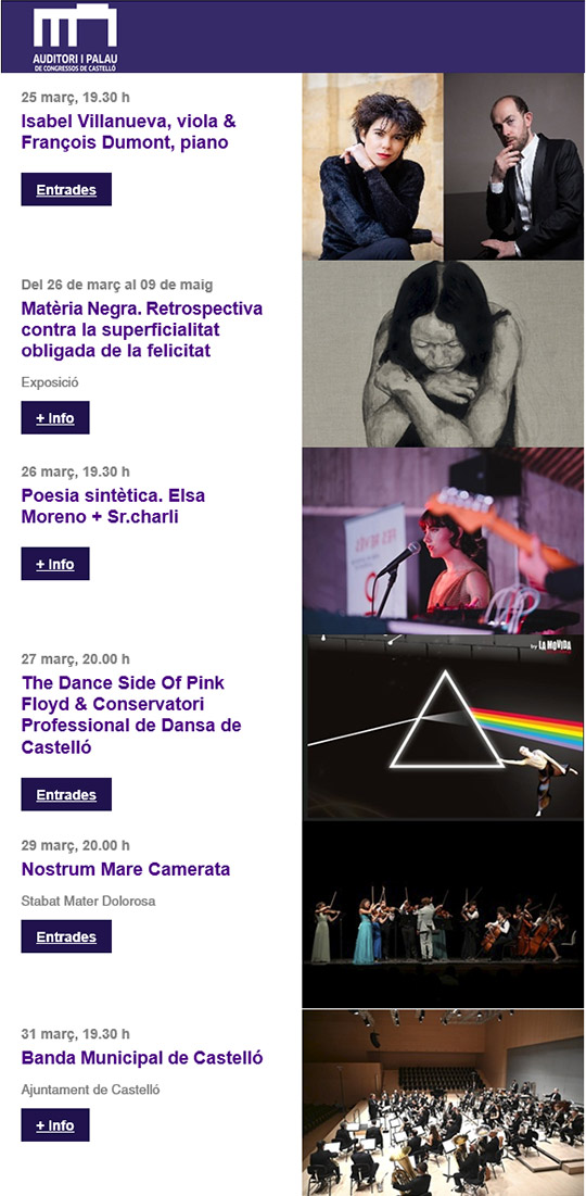 Programación semanal de los espacios de IVC en Castelló