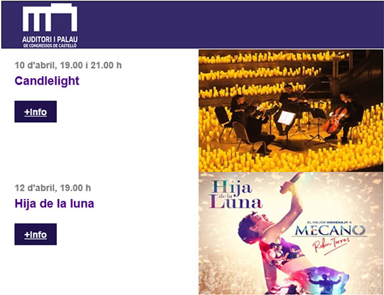 Programación semanal de los espacios del IVC en Castelló y Peñíscola