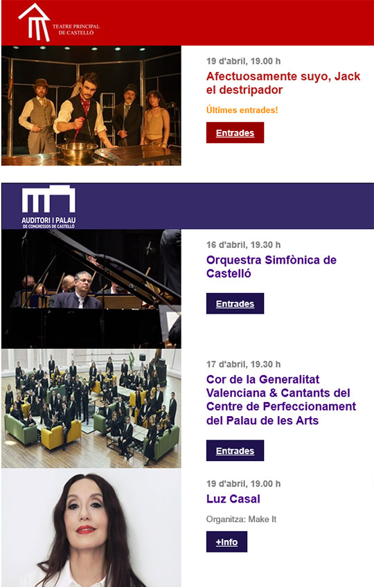  ¡No os perdáis la programación de la semana en Castelló! 