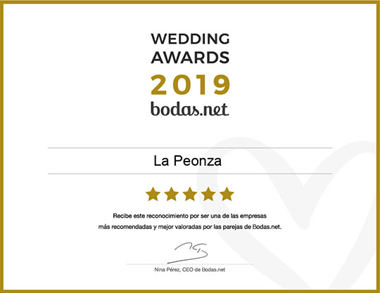 La Peonza recibe un Wedding Award 2019 en la categoría Flores y Decoración, el premio más importante del sector nupcial