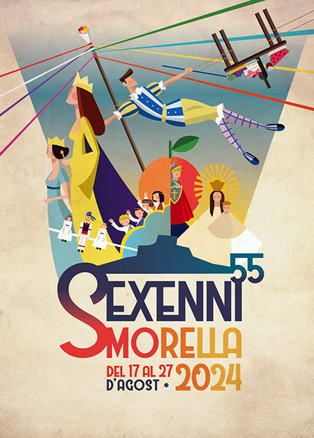 Sexenni, explosión de color de Elisa Marín, cartel que anuncia el 55 Sexenni de Morella