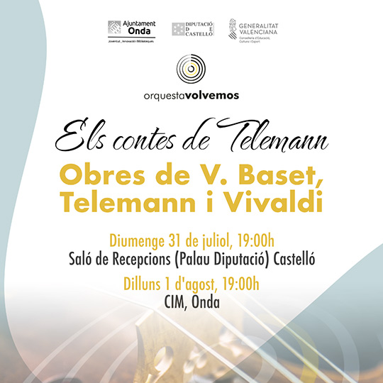La Orquesta Volvemos vuelve a los escenarios con un programa titulado Los Cuentos de Telemann donde interpretarán obras de los compositores barrocos Vivaldi, Baset y Telemann