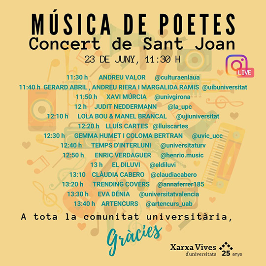 La Universitat Jaume I participa en el concierto en línea de la Red Vives de agradecimiento a la comunidad universitaria