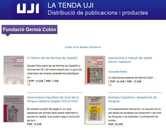 La colección «Fundació Germà Colón» de la UJI llega a la veintena de publicaciones del ámbito lingüístico-literario
