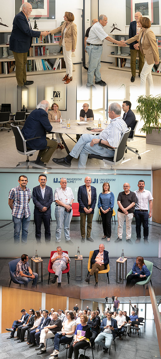 Los premios Nobel Barry C. Barish y Aaron Ciechanover participan en un diálogo de ciencia con el personal investigador de la UJI durante su visita como jurados de los Premios Rei Jaume I Los premios Nobel Barry C. Barish y Aaron Ciechanover participan en un diálogo de ciencia con el personal investigador de la UJI durante su visita como jurados de los Premios Rei Jaume I