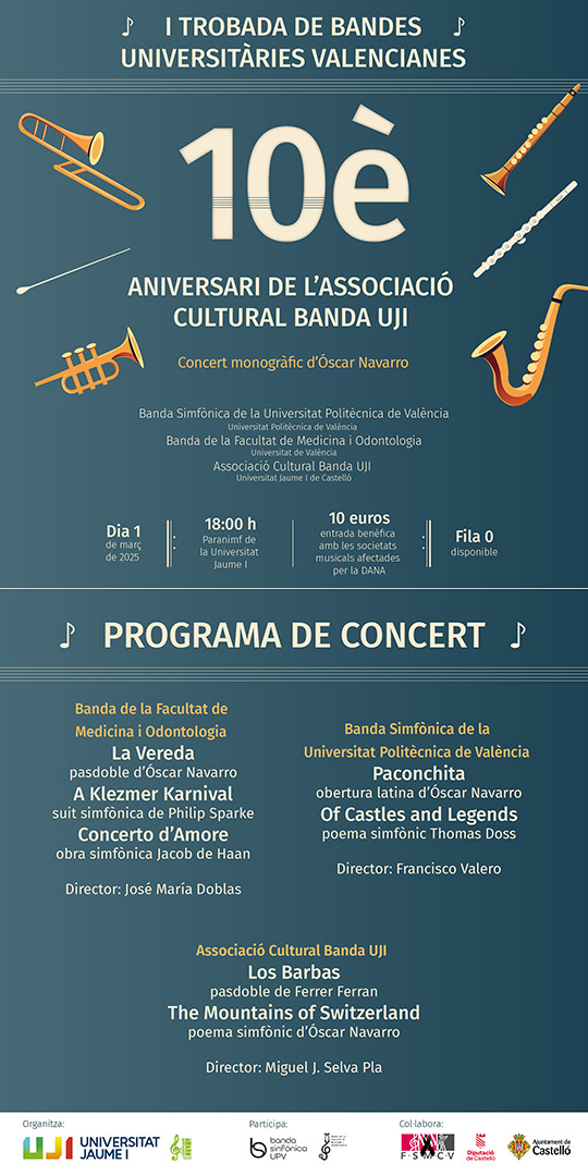 La Banda UJI celebra su 10.º aniversario con el I Encuentro de Bandas Universitarias Valencianas