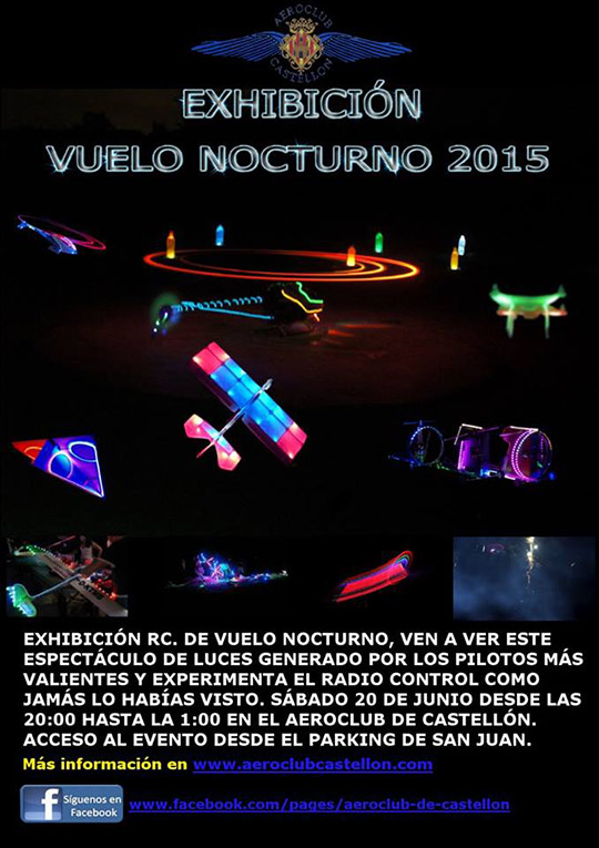 Exhibición nocturna de aviones radiocontrolados en el Aeródromo del Pinar de Castellón