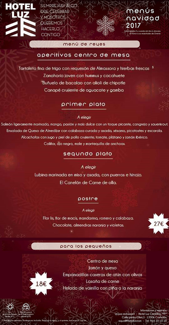 Menú de Reyes en aQua Restaurante del Hotel Luz Castellón