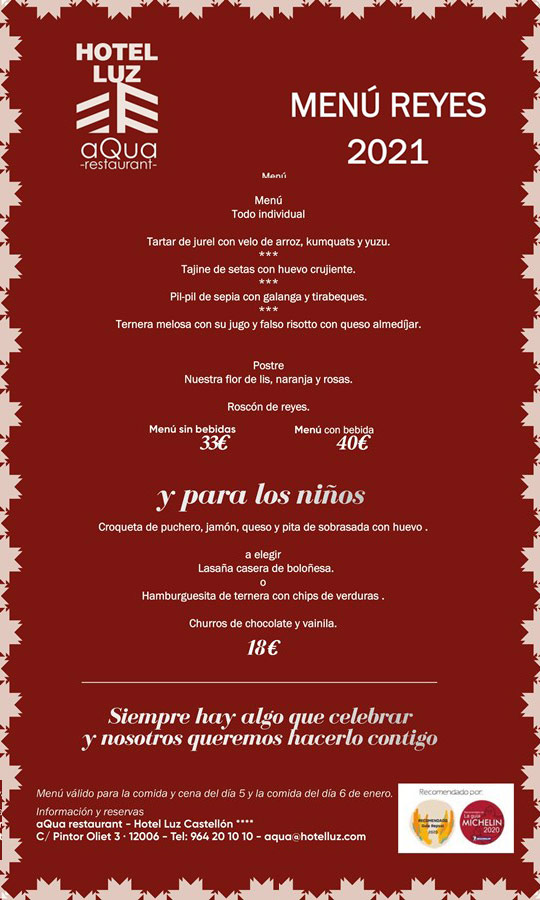 Menú especial día de Reyes en el Hotel Luz de Castellón