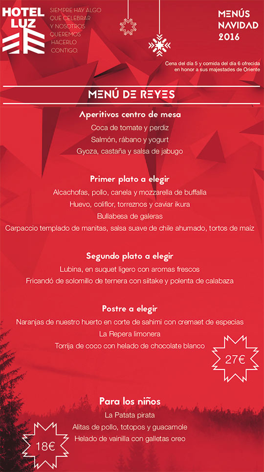 Menú especial Reyes en el restaurante del hotel Luz de Castellón