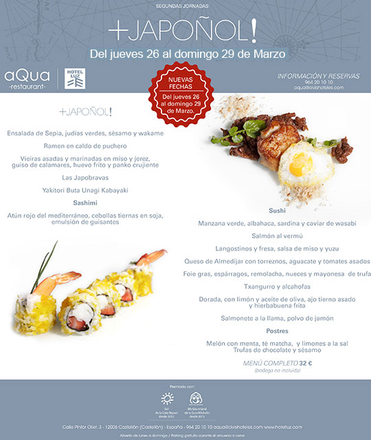 Segundas Jornadas + Japoñol! restaurante aQua Castellón Segundas Jornadas + Japoñol! restaurante aQua Castellón
