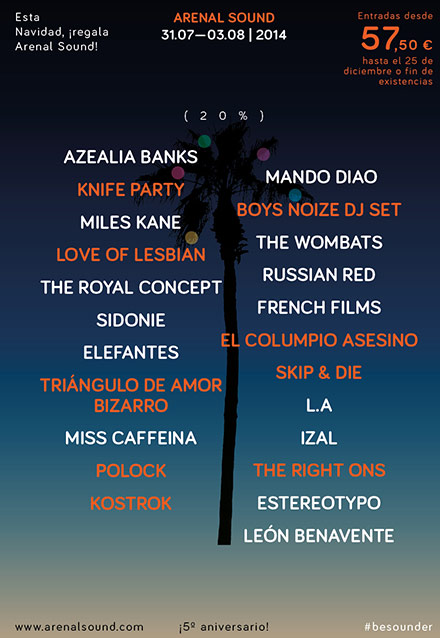 Nuevas confirmaciones de Arenal Sound 2014: KnifeParty, BoysNoize Dj Set y Love of Lesbian Nuevas confirmaciones de Arenal Sound 2014: KnifeParty, BoysNoize Dj Set y Love of Lesbian