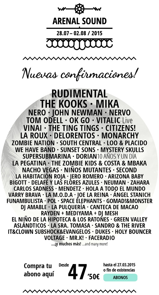Arenal Sound tiene nuevas confirmaciones como Mika, Nervo, We Have Band, La Pegatina, The Zombie Kids Arenal Sound tiene nuevas confirmaciones como Mika, Nervo, We Have Band, La Pegatina, The Zombie Kids
