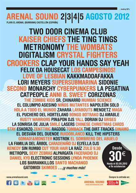 Arenal Sound 2012: The Ting Tings, Clap Your Hands Say Yeah, Los Campesinos!, Supersubmarina