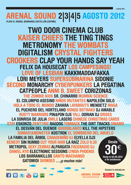 Arenal Sound 2012: The Ting Tings, Clap Your Hands Say Yeah, Los Campesinos!, Supersubmarina Arenal Sound 2012: The Ting Tings, Clap Your Hands Say Yeah, Los Campesinos!, Supersubmarina