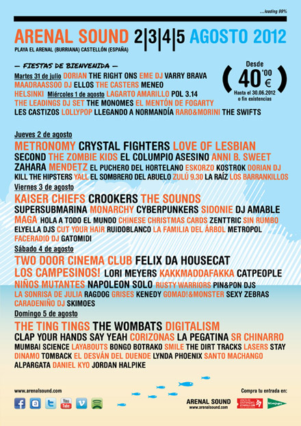 ARENAL SOUND 2012: Cartel definitivo y últimas entradas a la venta