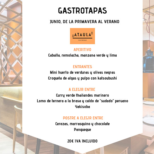 Menús de junio en ATAULA Gastrobar