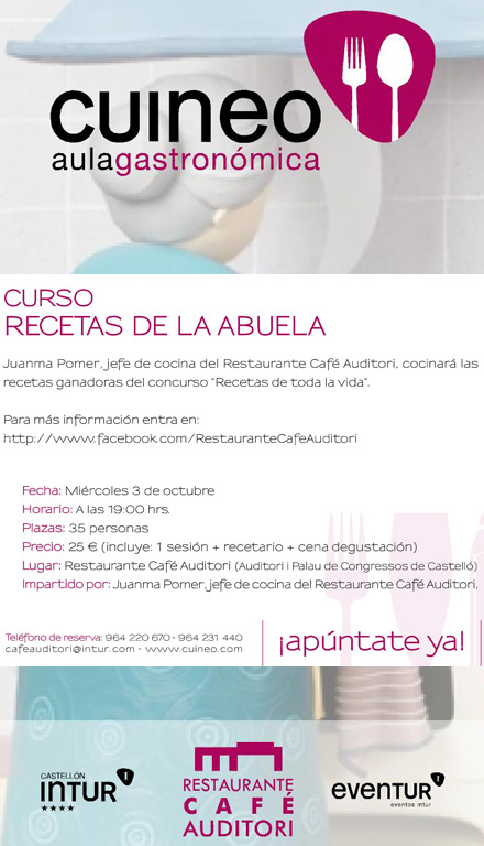 Juanma Pomer, imparte el curso Recetas de la abuela en las instalaciones del Restaurante cafe auditori Juanma Pomer, imparte el curso Recetas de la abuela en las instalaciones del Restaurante Café Auditori
