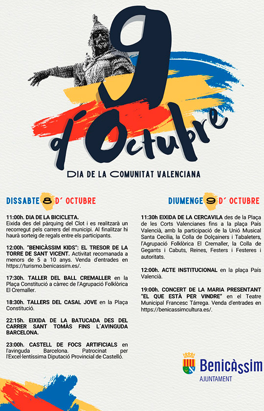 Benicàssim celebra el 9 de octubre con el tradicional pasacalle, talleres y fuegos artificiales