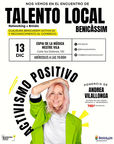 Andrea Villalonga, referente inspirador, clausura Benicàssim Activa el próximo 13 de diciembre Andrea Villalonga, referente inspirador, clausura Benicàssim Activa el próximo 13 de diciembre