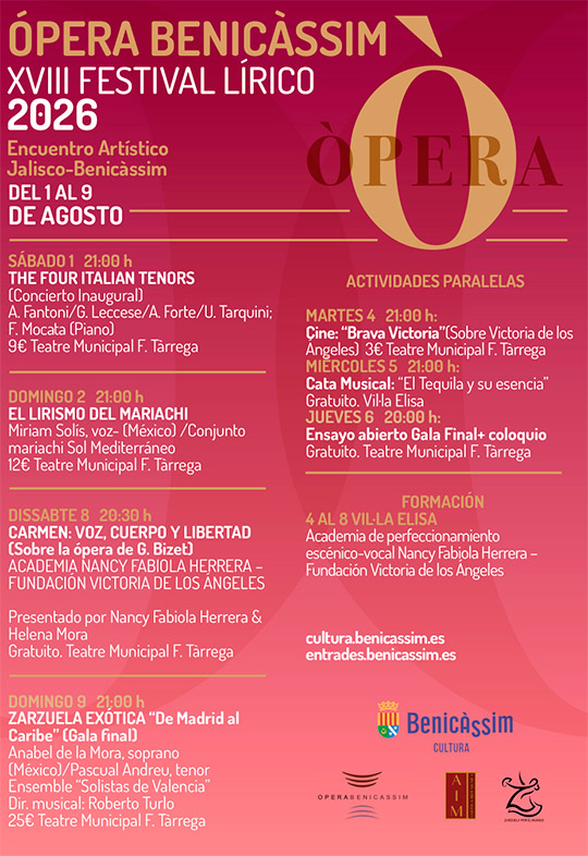 El Festival Lírico Ópera Benicàssim arranca con The Four Italian Tenors y la cantante mexicana Miriam Solís
