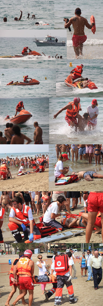 Castellón, simulacro salvamento Cruz Roja, playa de la Almadraba, Benicàssim Castellón, simulacro salvamento Cruz Roja, playa de la Almadraba, Benicàssim